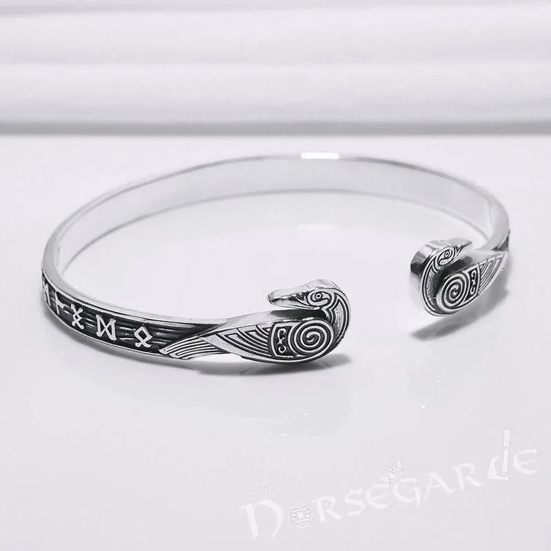 Handcrafted Runes and Ravens Arm Ring - Sterling Silver