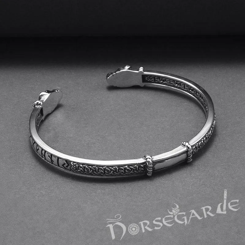 Handcrafted Runic Serpent Torc Bracelet - Sterling Silver