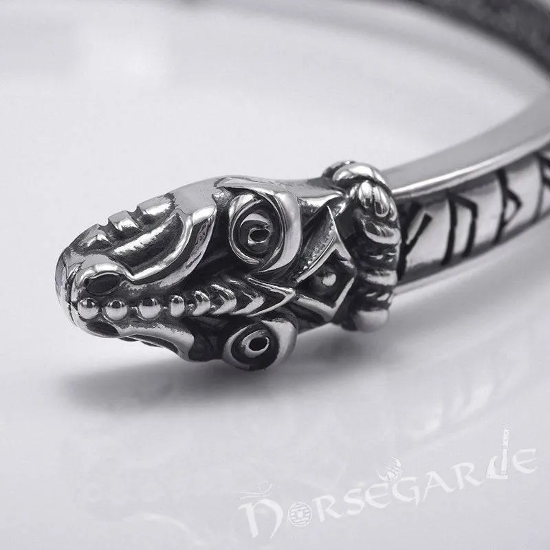 Handcrafted Runic Serpent Torc Bracelet - Sterling Silver