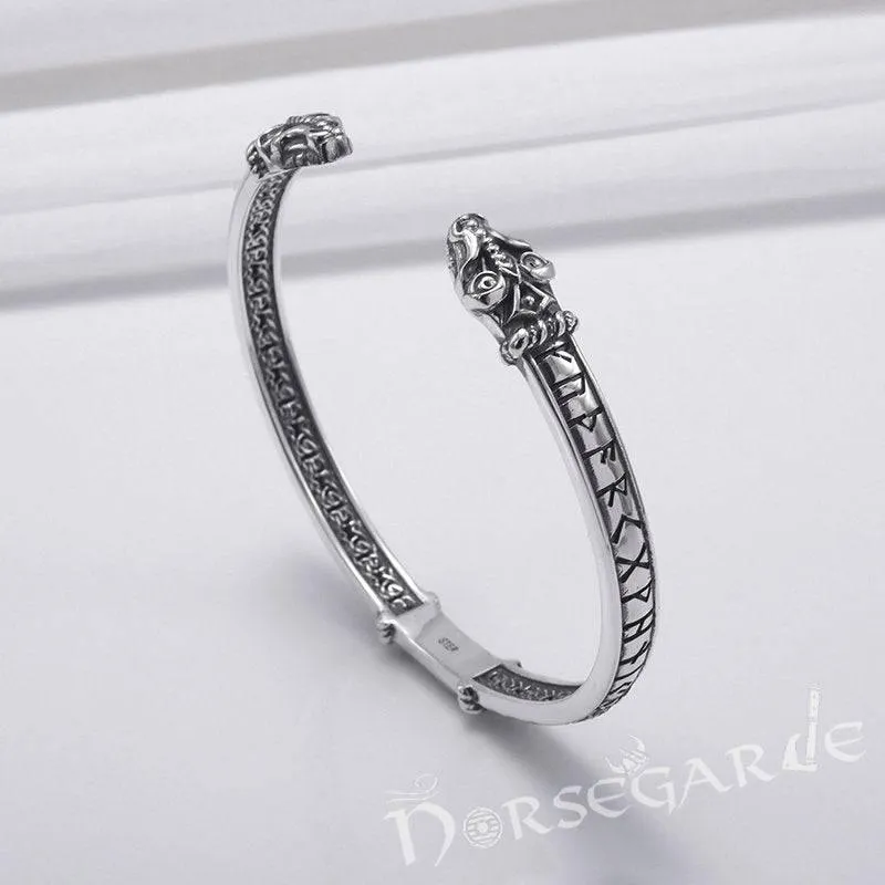 Handcrafted Runic Serpent Torc Bracelet - Sterling Silver