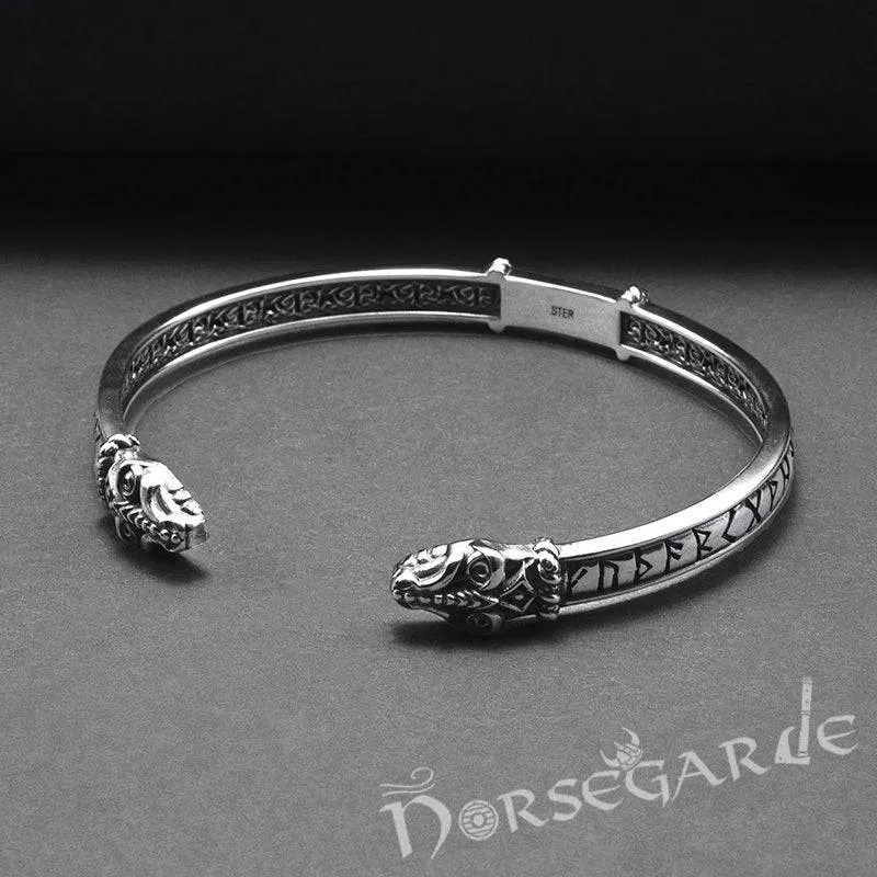 Handcrafted Runic Serpent Torc Bracelet - Sterling Silver