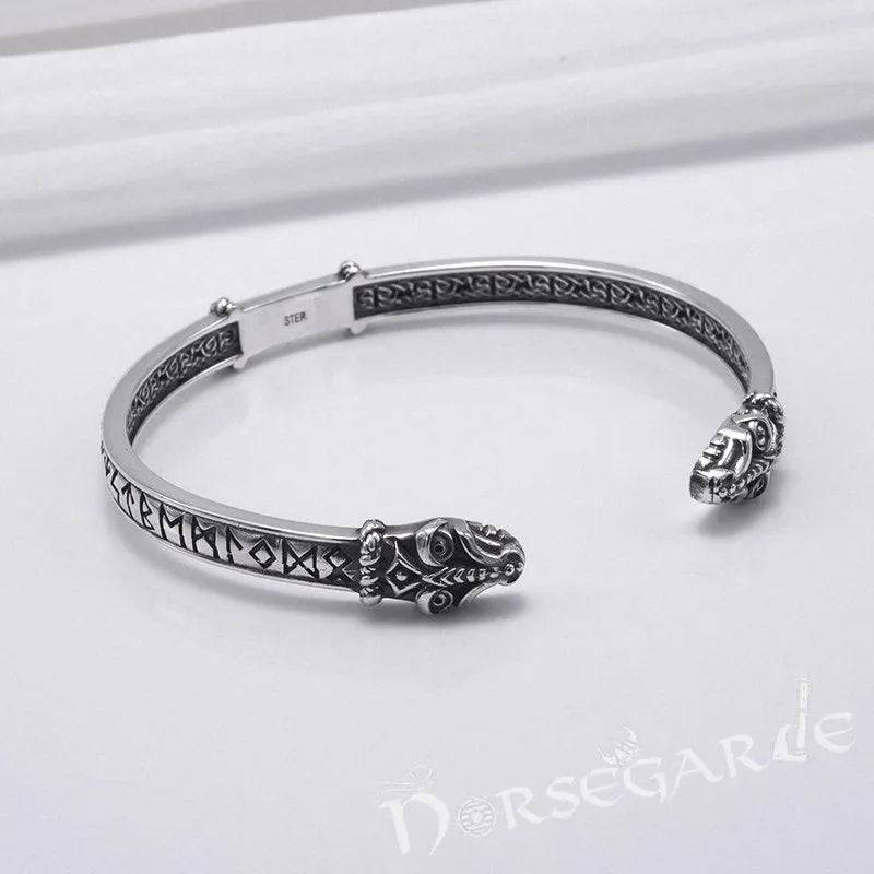 Handcrafted Runic Serpent Torc Bracelet - Sterling Silver