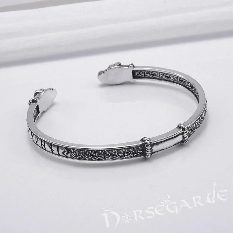 Handcrafted Runic Serpent Torc Bracelet - Sterling Silver