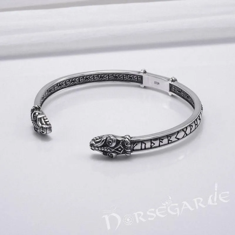 Handcrafted Runic Serpent Torc Bracelet - Sterling Silver