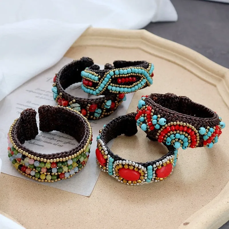 Handmade Bohemian Ethnic Style Bracelet Woven Natural Stone Retro Personalized Tibetan Bracelet Accessories