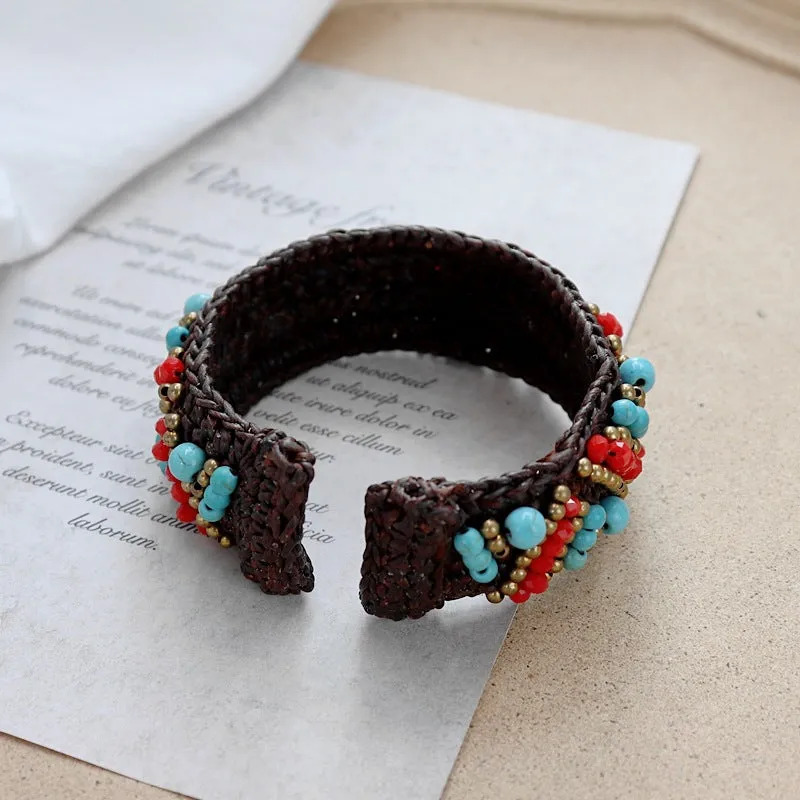 Handmade Bohemian Ethnic Style Bracelet Woven Natural Stone Retro Personalized Tibetan Bracelet Accessories