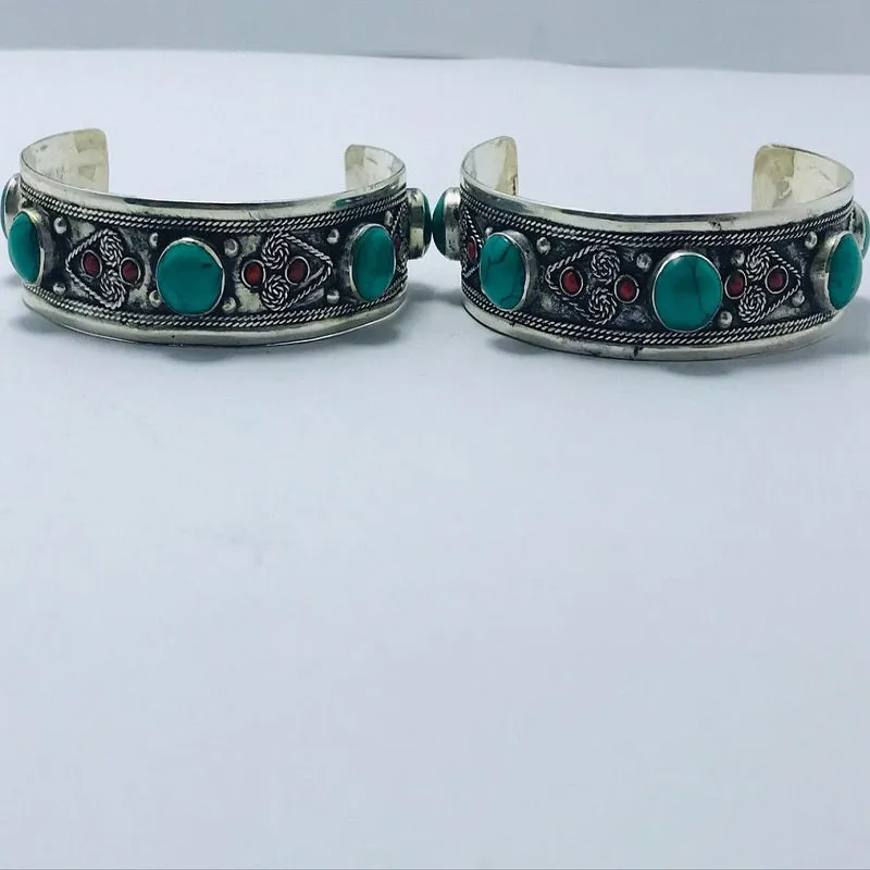 Handmade Cuff Bracelet inlaid with Stones and Beads