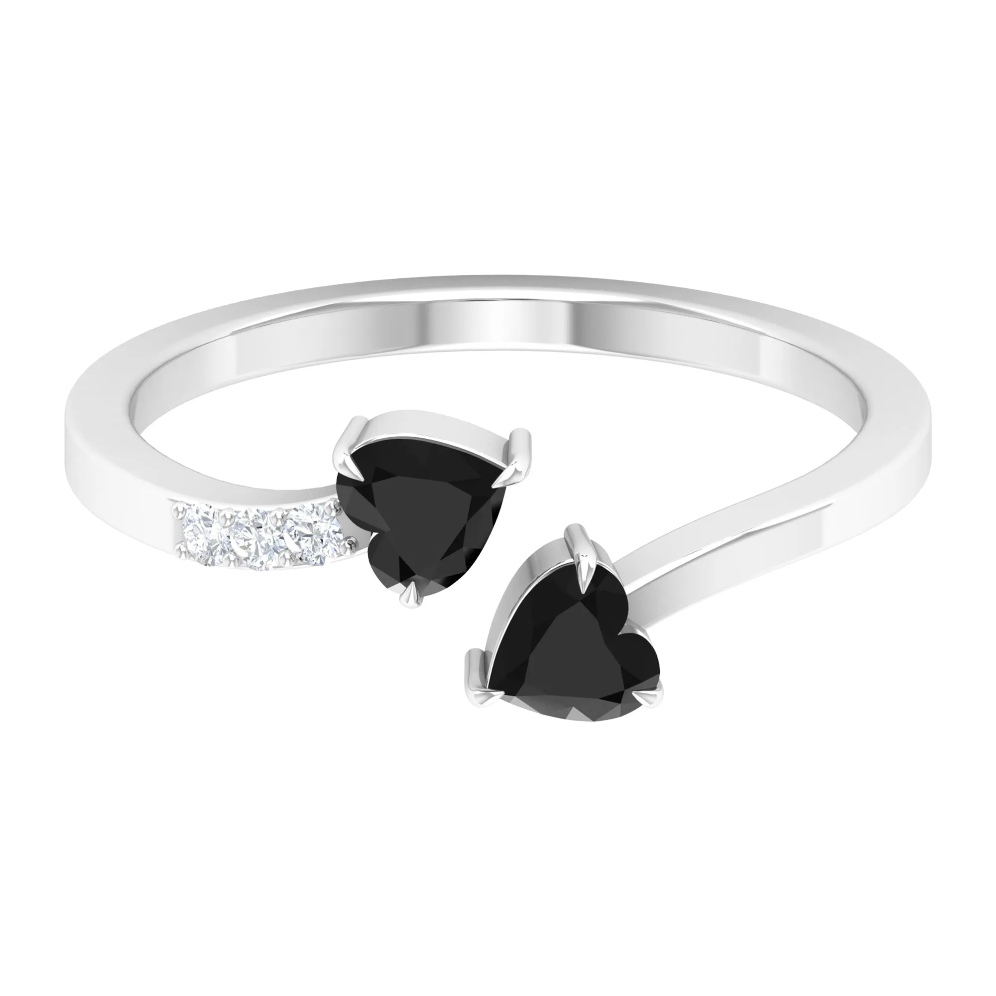 Heart Shape Black Onyx Two Stone Wrap Ring with Diamond