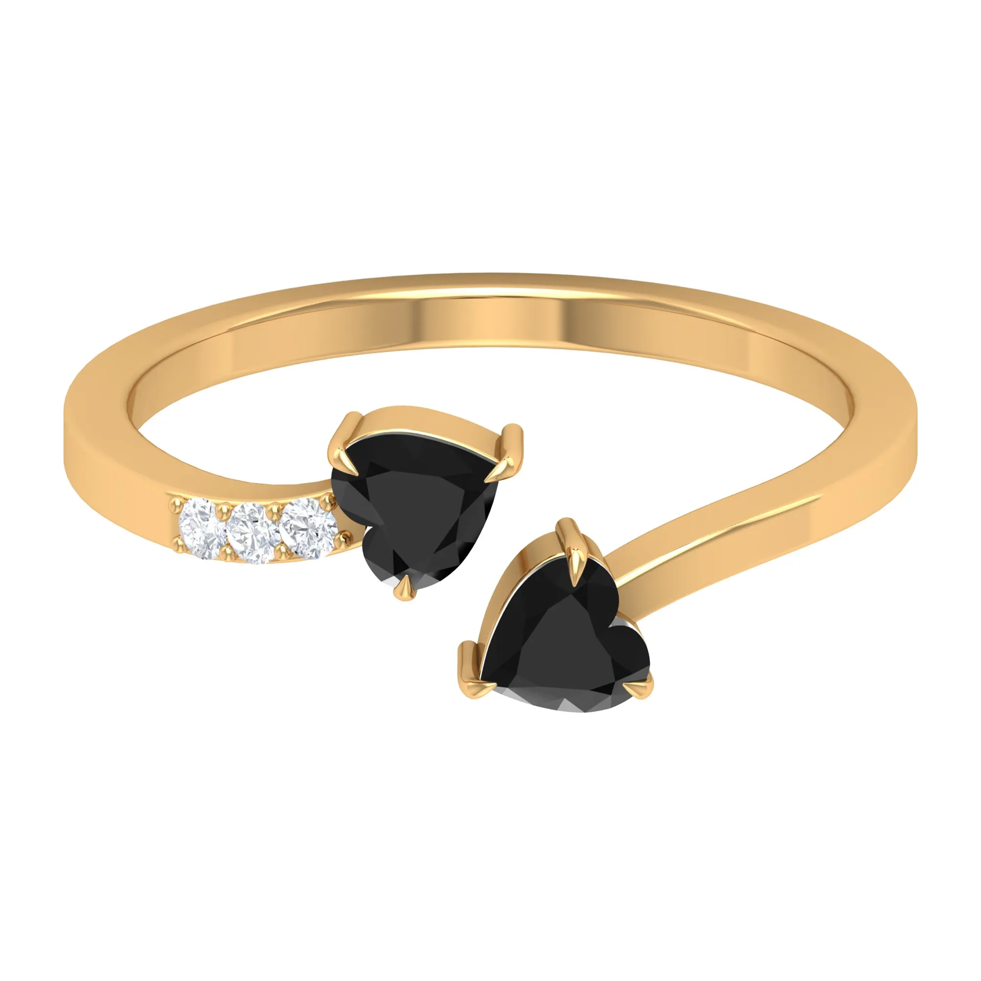 Heart Shape Black Onyx Two Stone Wrap Ring with Diamond