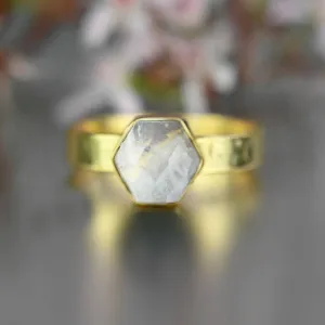 Hexagon Moonstone Ring