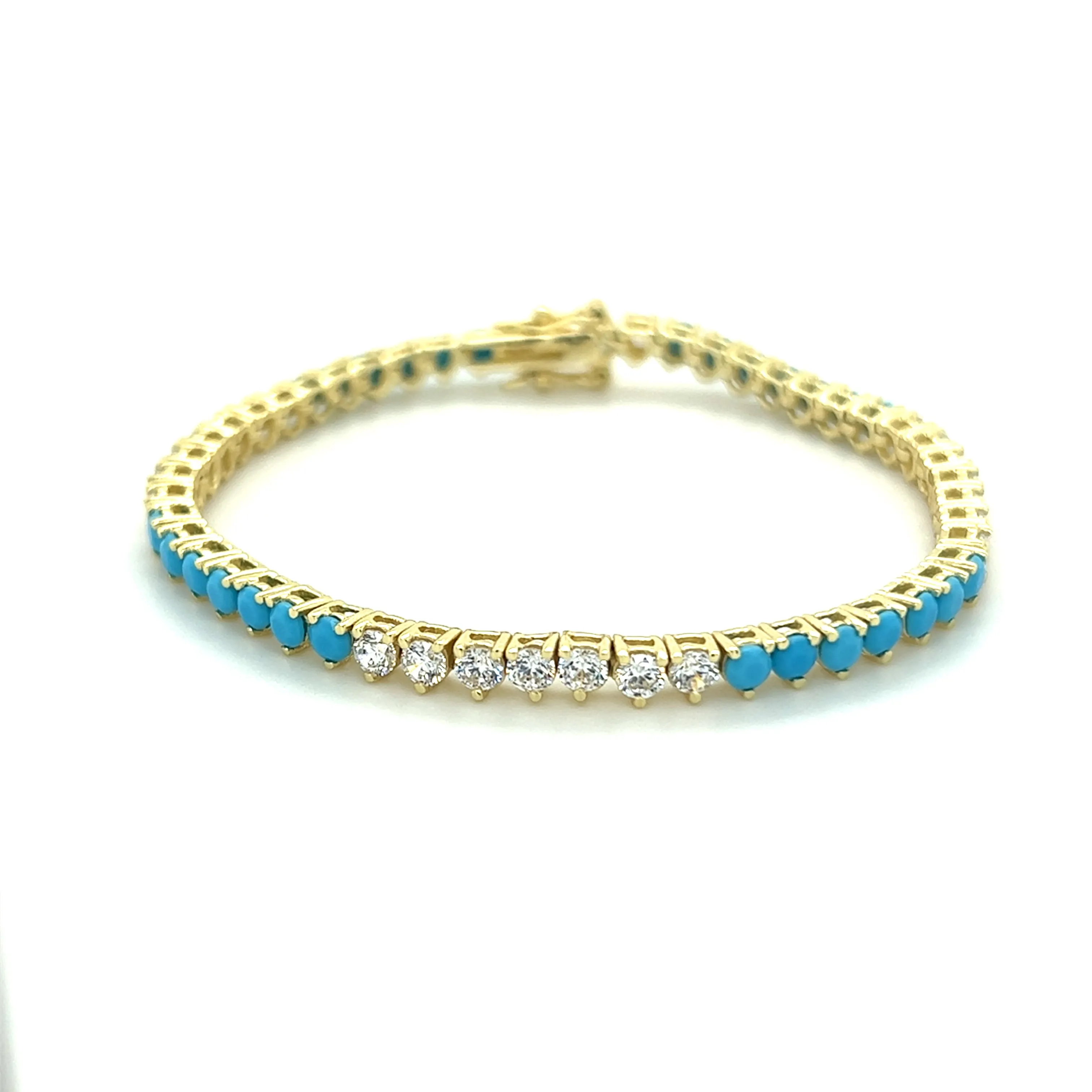 Ibiza Turquoise   Clear CZ’s Pattern 3 Prong Tennis Bracelet