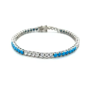 Ibiza Turquoise   Clear CZ’s Pattern 3 Prong Tennis Bracelet