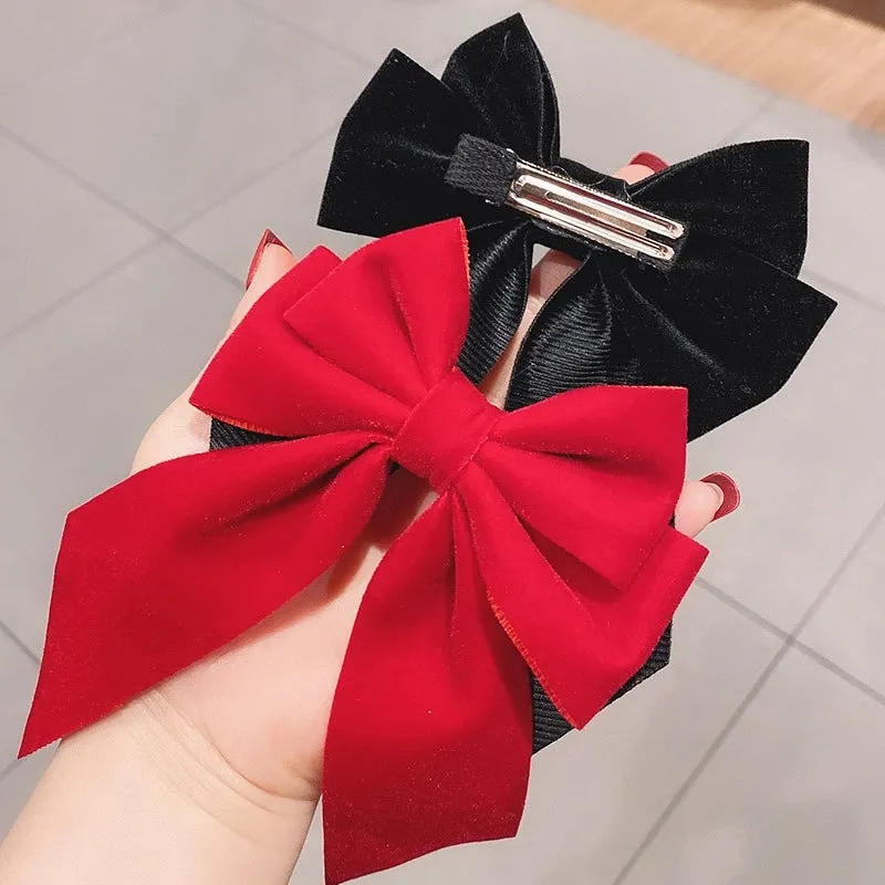 Internet Celebrity Velvet Bow Hairpin  Children's Back Hairpin Side Clip Girls' Hair Accessories Parent-child Head Accessories