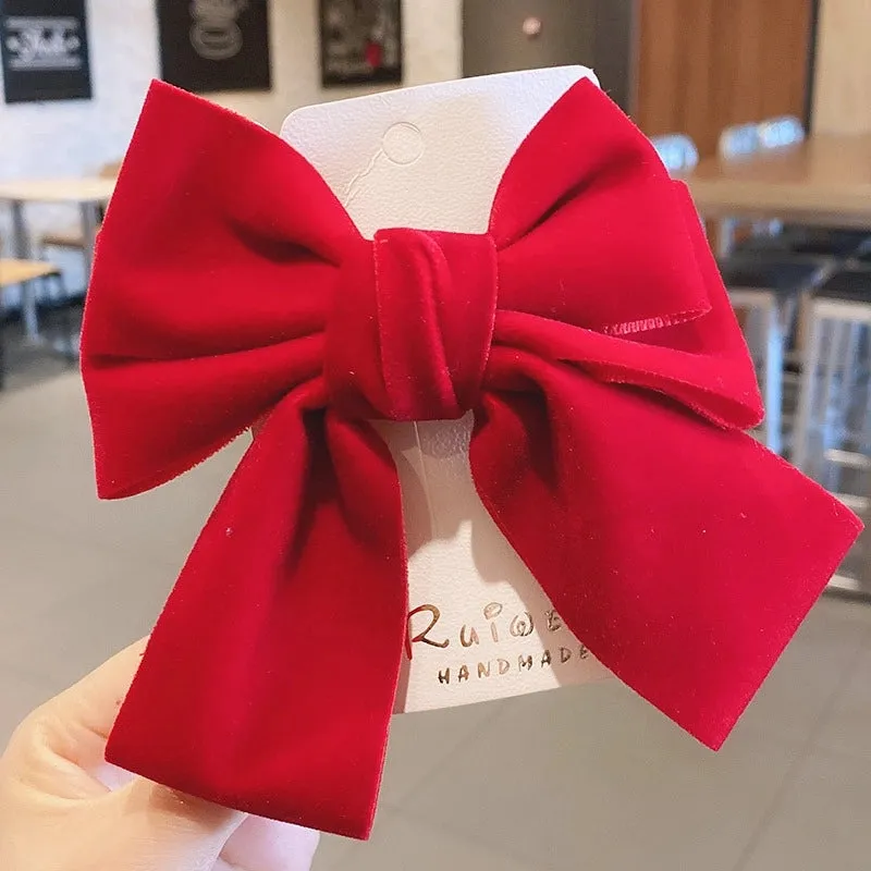 Internet Celebrity Velvet Bow Hairpin  Children's Back Hairpin Side Clip Girls' Hair Accessories Parent-child Head Accessories