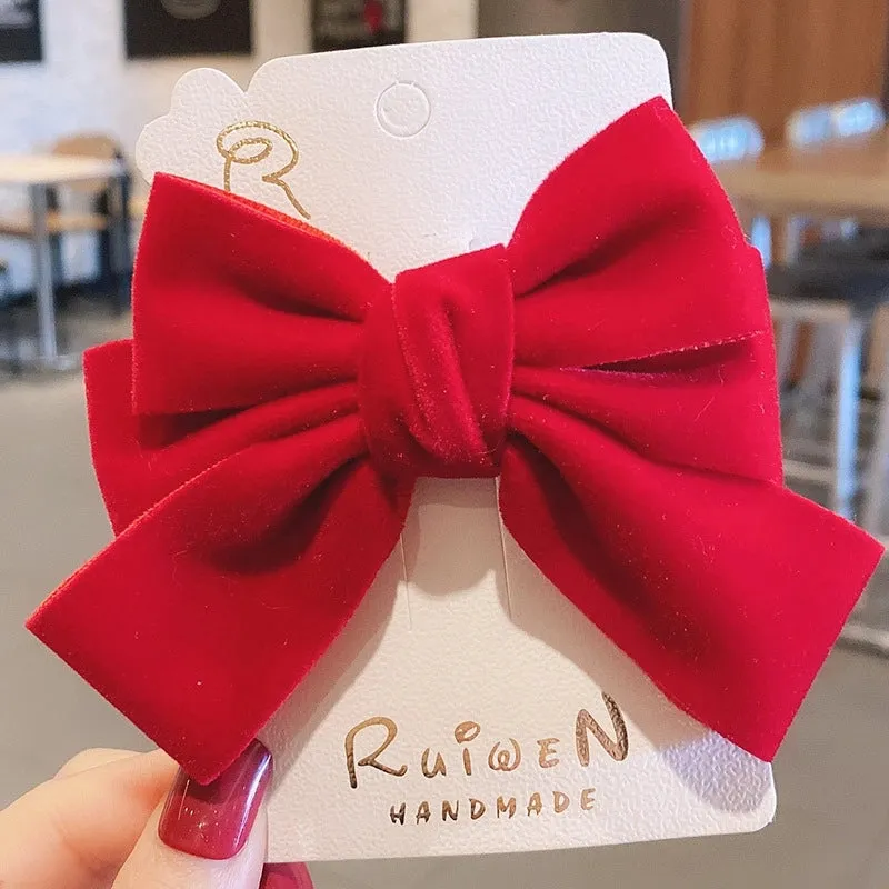 Internet Celebrity Velvet Bow Hairpin  Children's Back Hairpin Side Clip Girls' Hair Accessories Parent-child Head Accessories