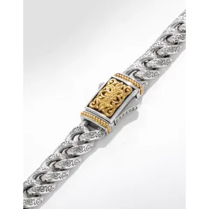 Konstantino 1993 Collection Silver and Gold Etched Clasp Link Bracelet