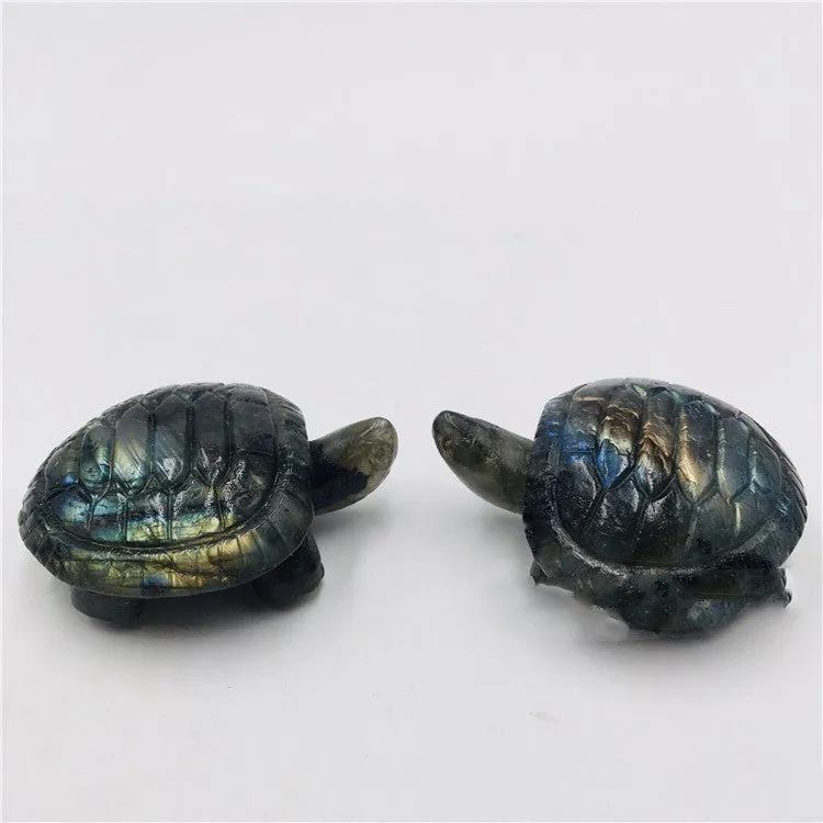 Labradorite Moonstone Carved Longevity Turtle Ornaments