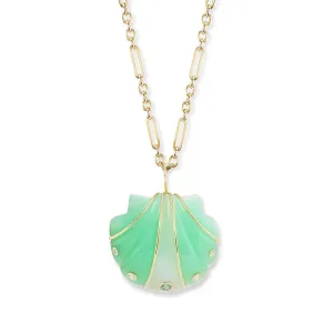 Large Stone Shell Pendant with Chrysoprase & Moonstone