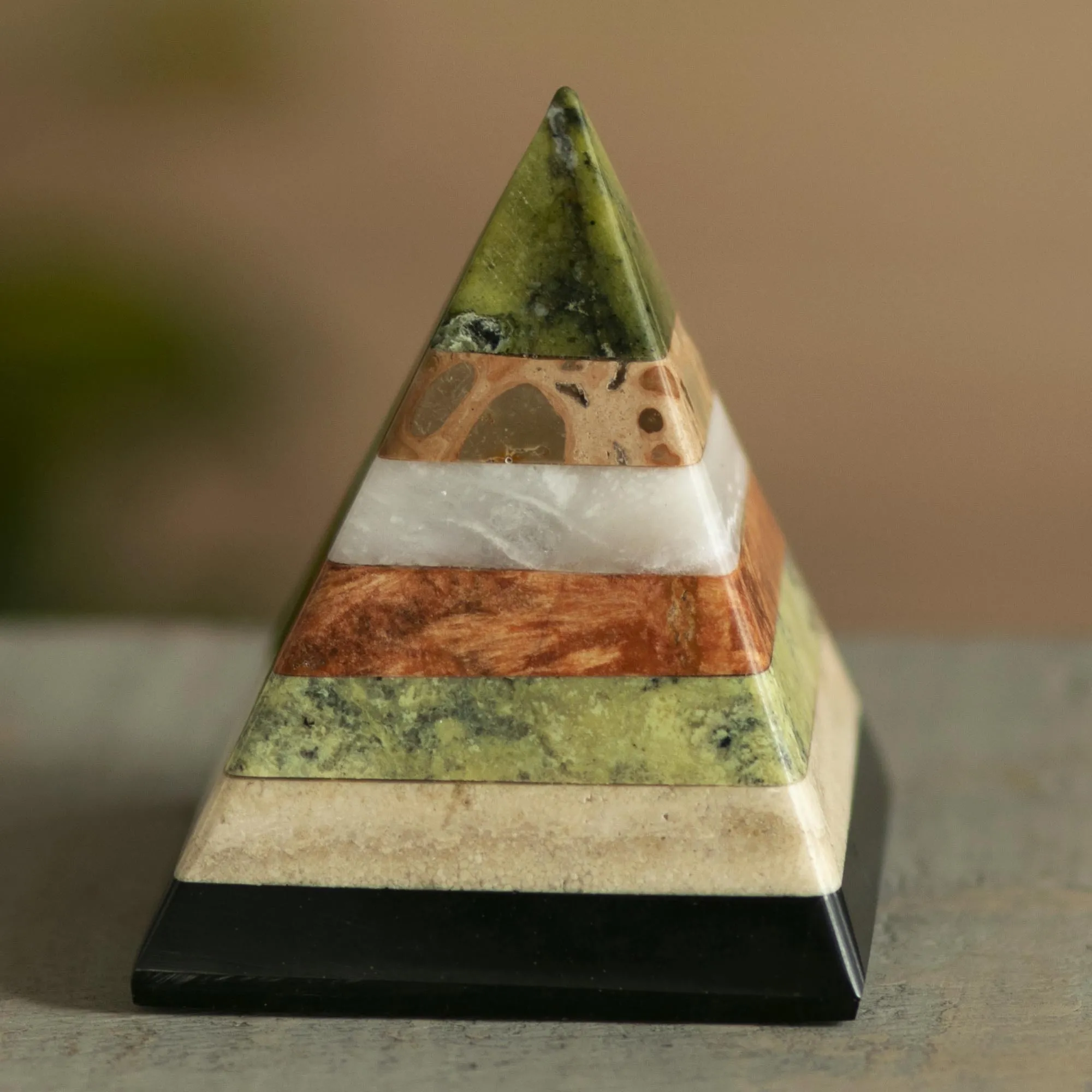 Layered Gemstone Pyramid Sculpture from Peru - Spirit Pyramid | NOVICA