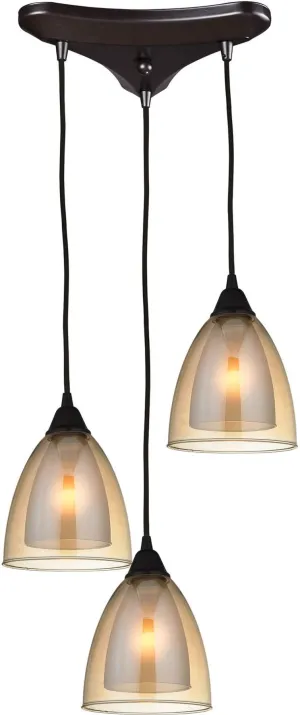 Layers 3 Light Pendant In Oil Rubbed Bronze and Amber Teak Glass