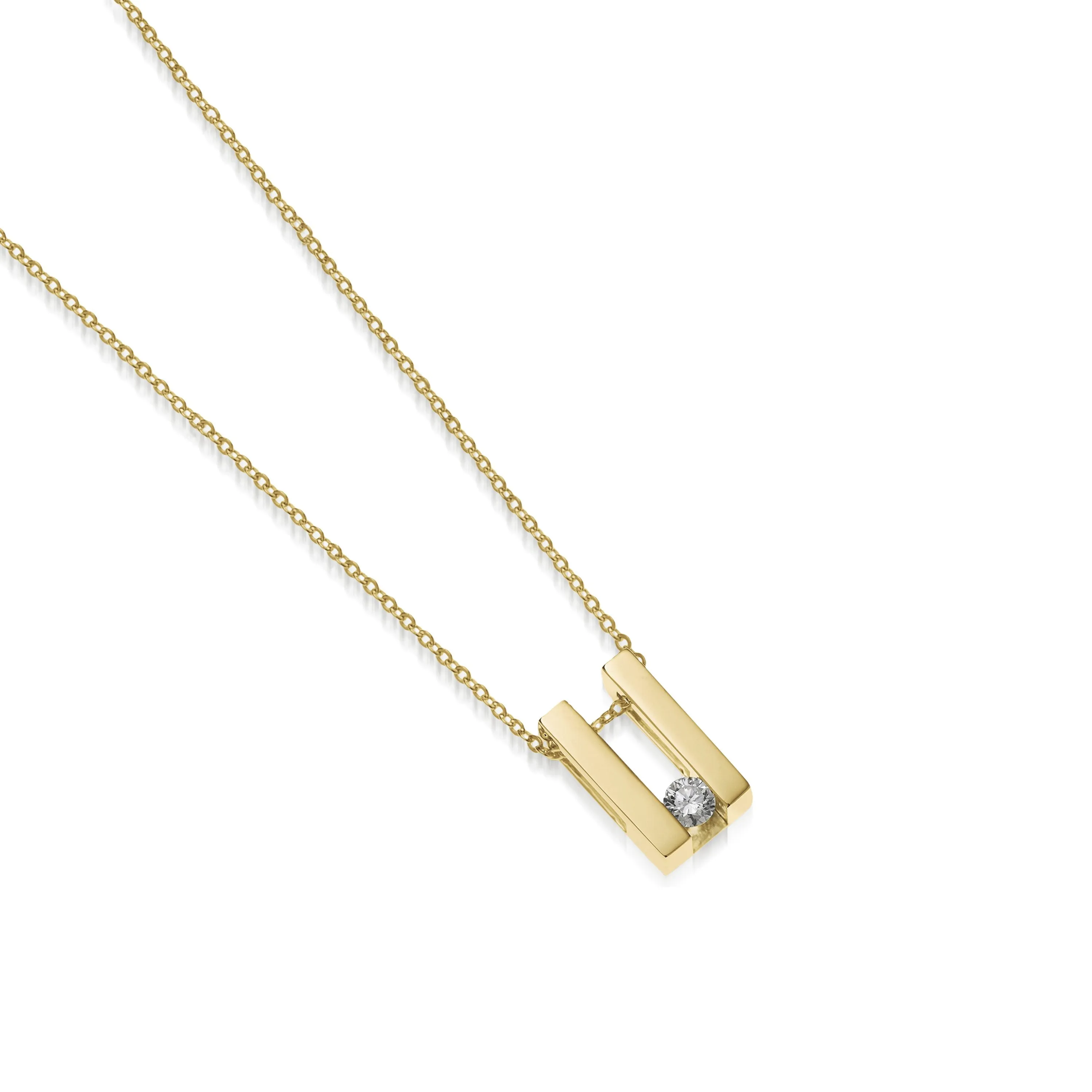 Lines Small Solitaire Diamond Pendant Necklace