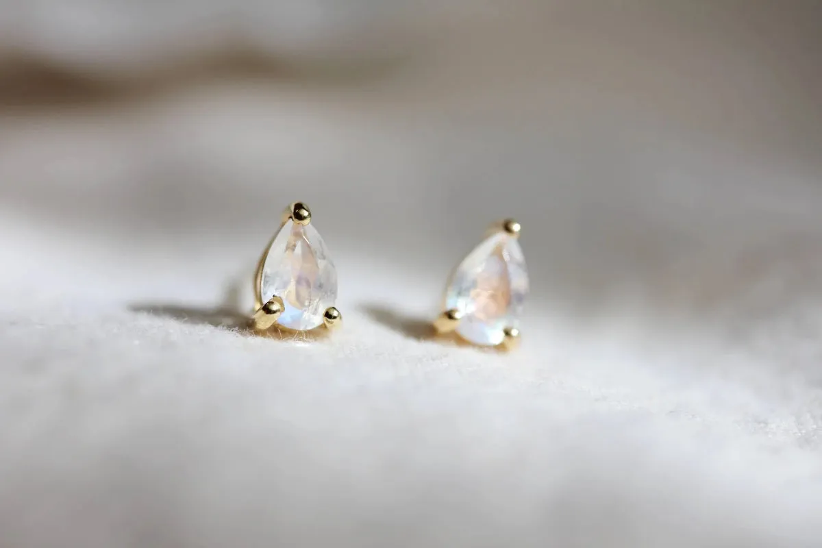 Little Gold Moonstone Pear Studs