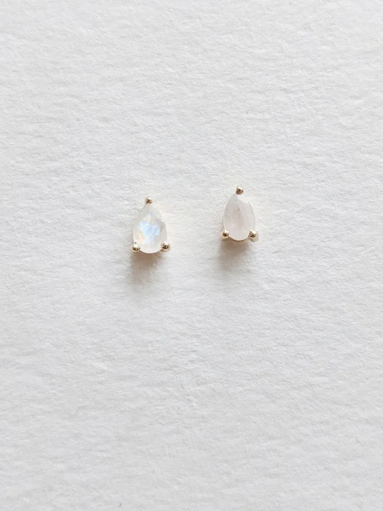 Little Gold Moonstone Pear Studs