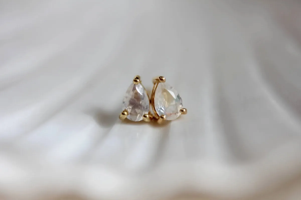 Little Gold Moonstone Pear Studs