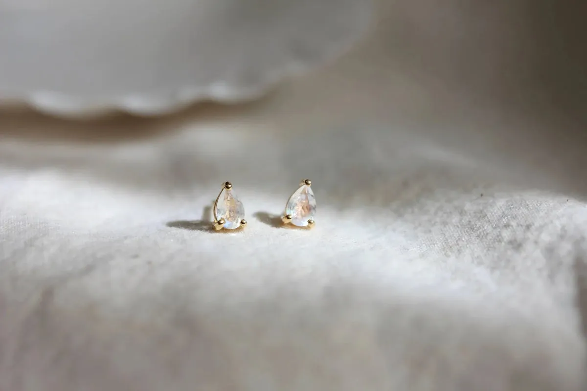 Little Gold Moonstone Pear Studs