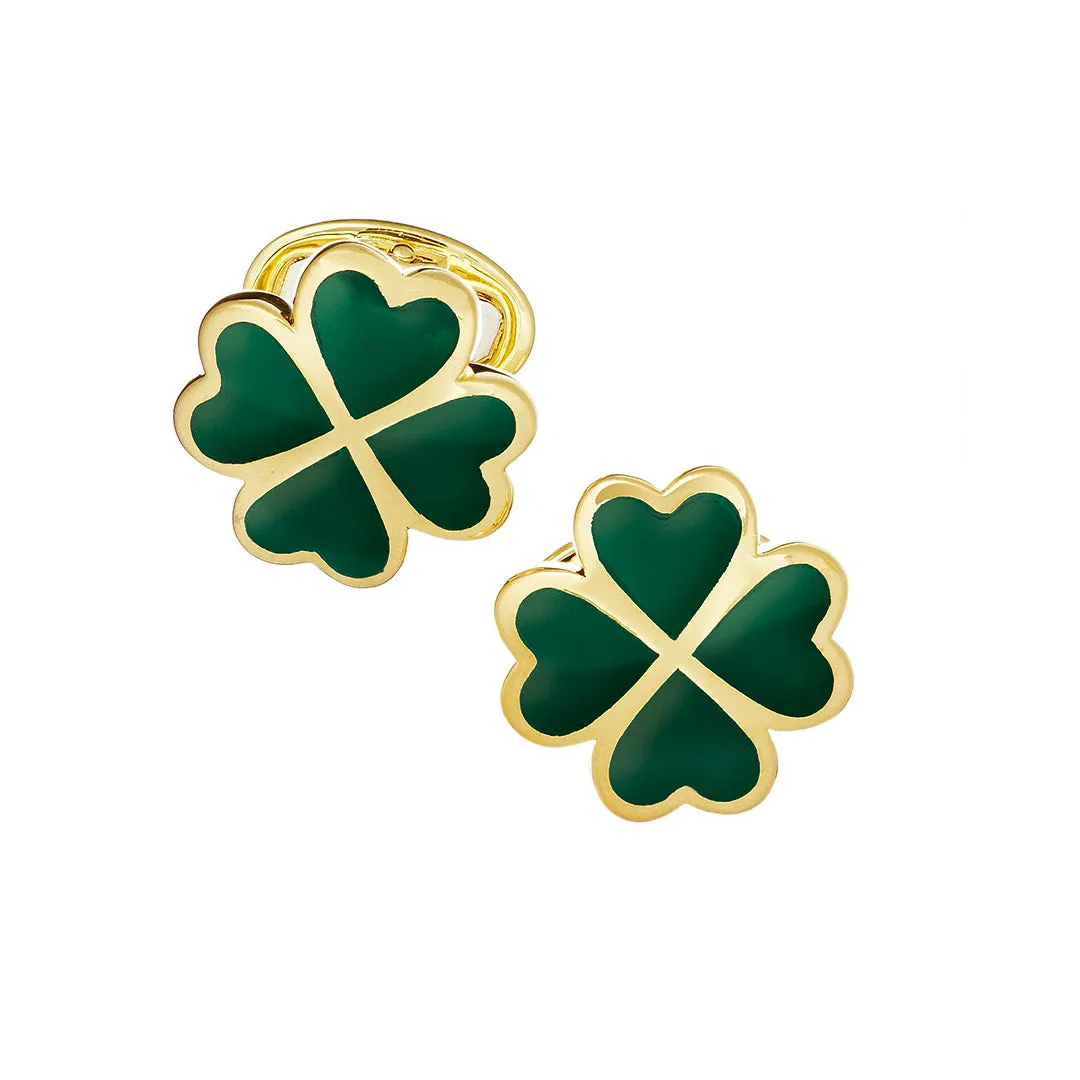 Lucky Green Onyx Four Leaf Clover Gold Vermeil Cufflinks