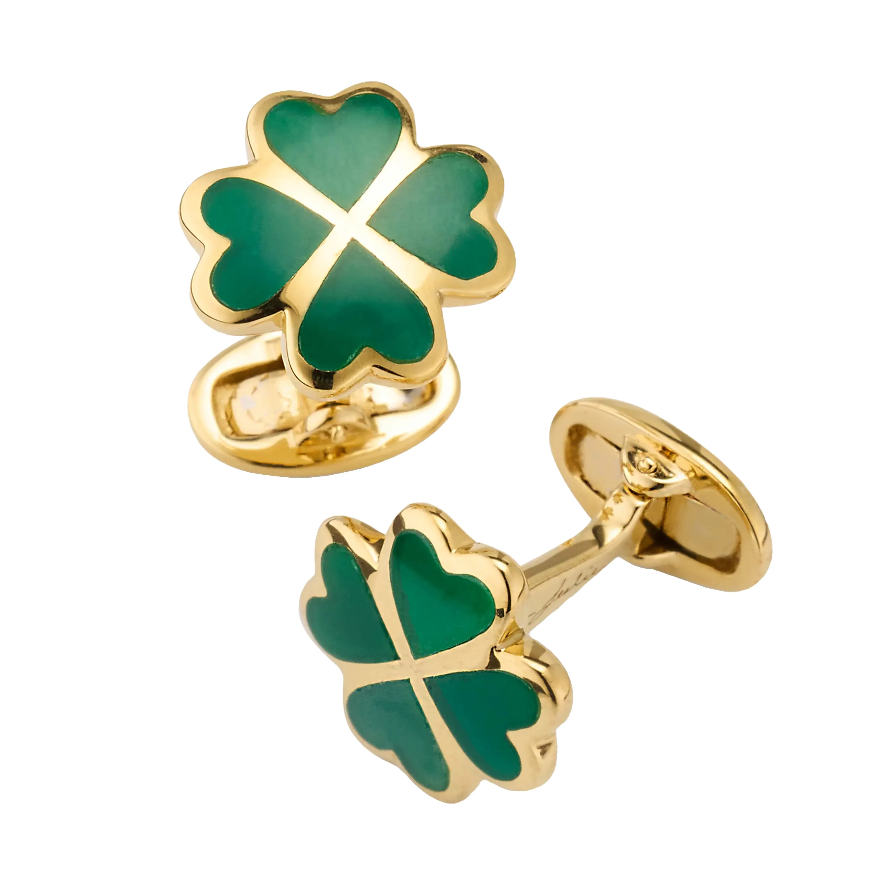 Lucky Green Onyx Four Leaf Clover Gold Vermeil Cufflinks