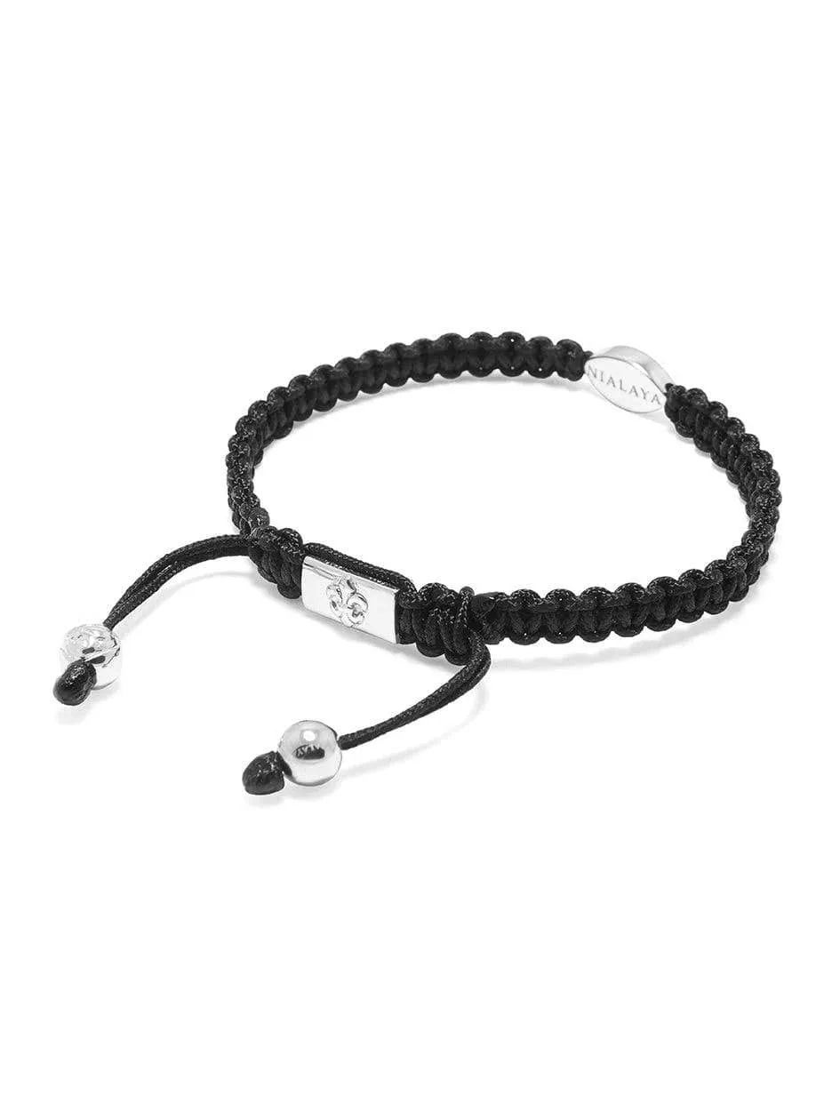 Men's Black String Bracelet with Silver Evil Eye