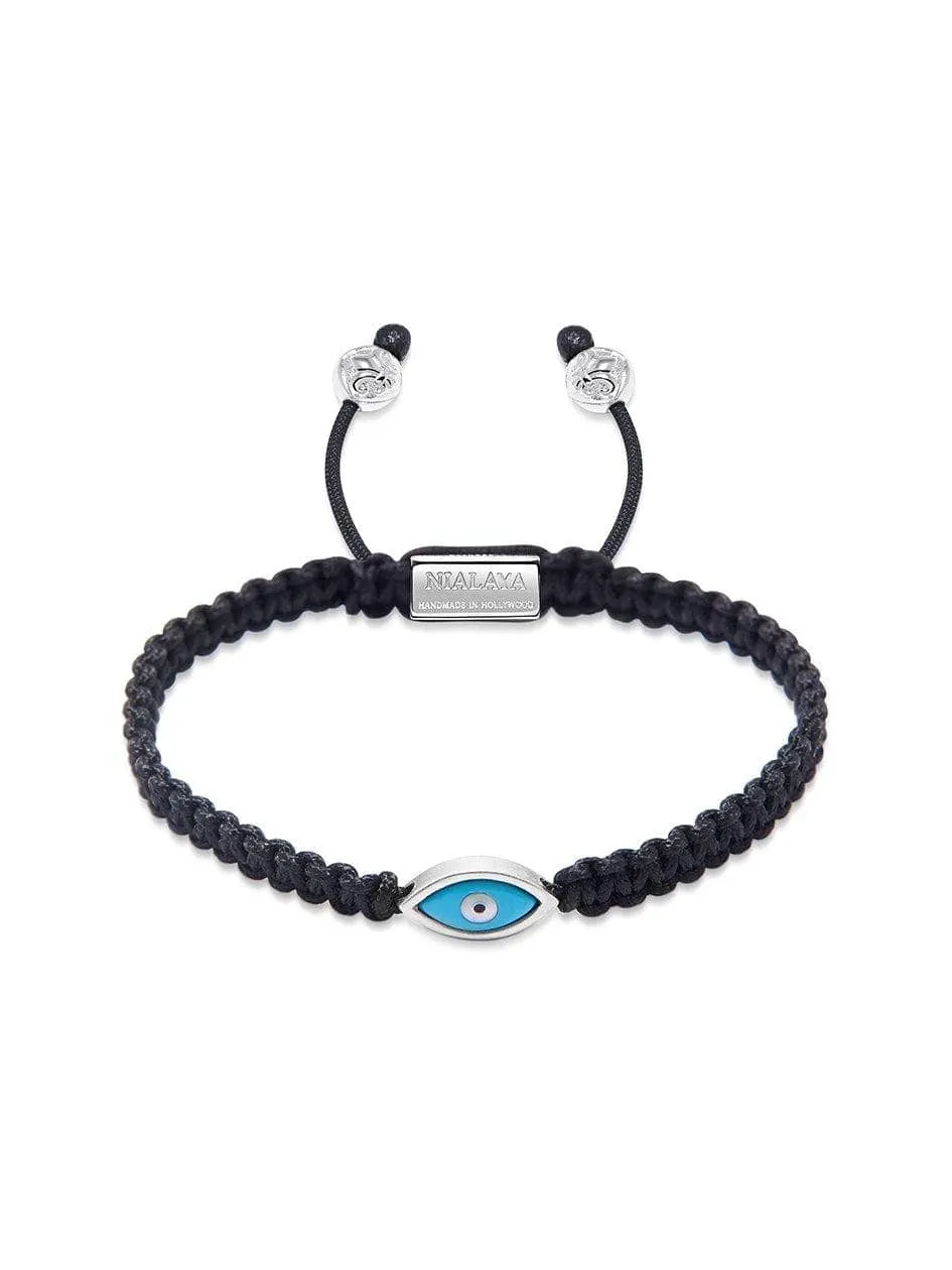 Men's Black String Bracelet with Silver Evil Eye