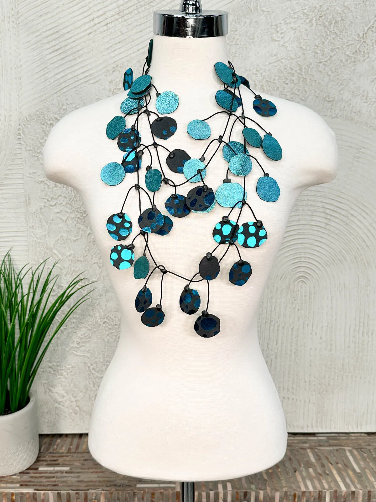 Metallic Polka Dot Double Faced Necklace, Turquoise