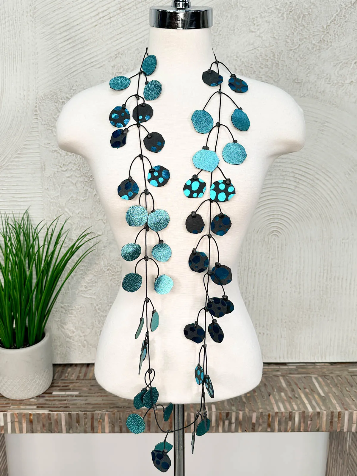 Metallic Polka Dot Double Faced Necklace, Turquoise