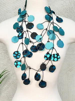 Metallic Polka Dot Double Faced Necklace, Turquoise