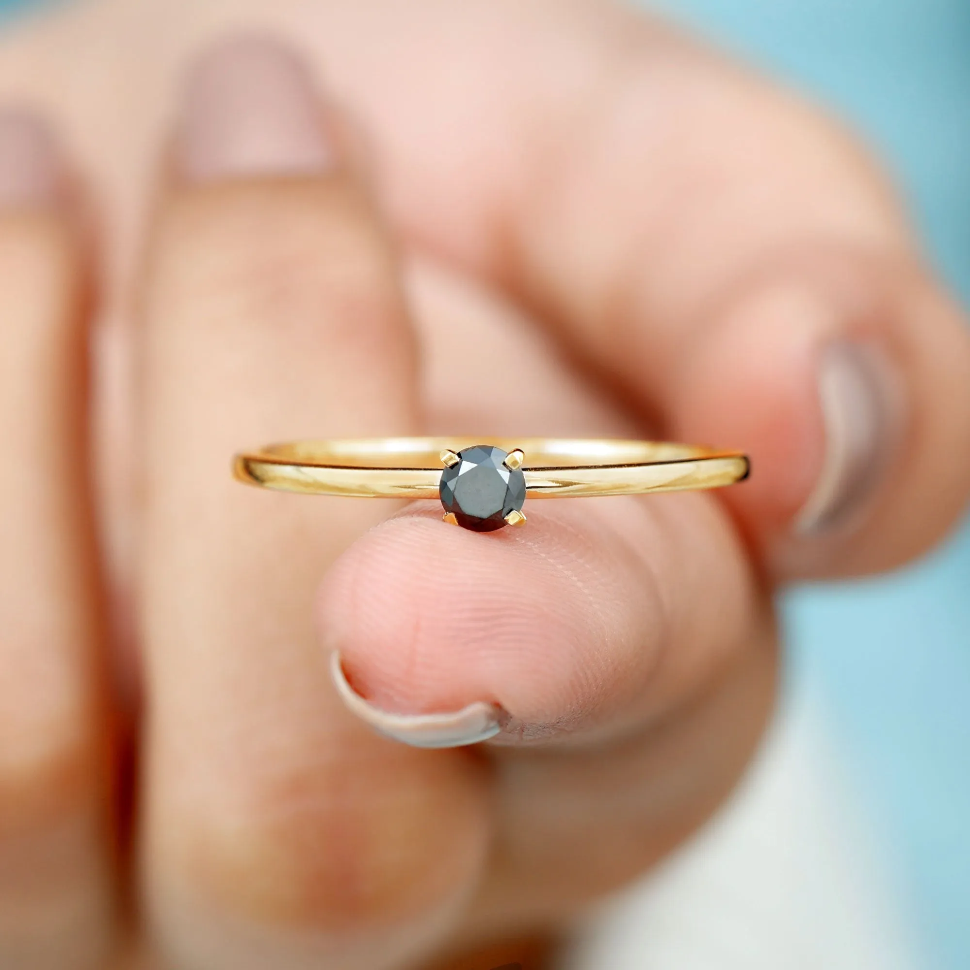 Minimal Black Onyx Solitaire Promise Ring