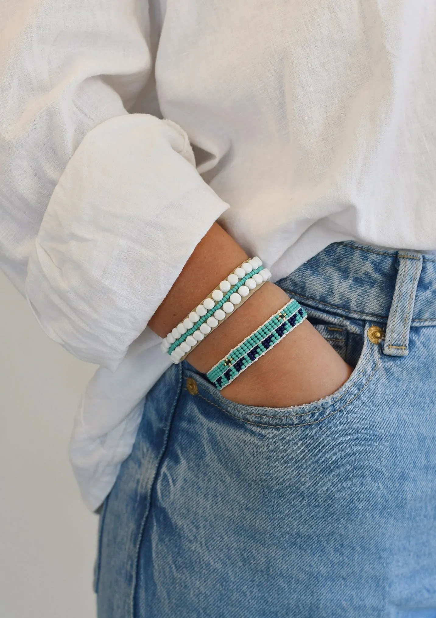 Mixed Pattern Warrior Bracelet - TURQUOISE/NAVY/GOLD