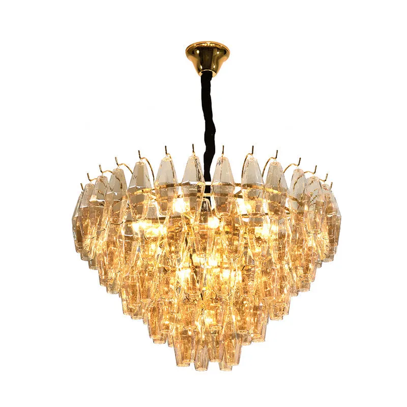 Modern Amber Glass Cone Ceiling Light Chandelier - 7/9 Heads, Living Room Lighting Fixture