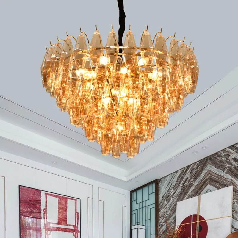 Modern Amber Glass Cone Ceiling Light Chandelier - 7/9 Heads, Living Room Lighting Fixture