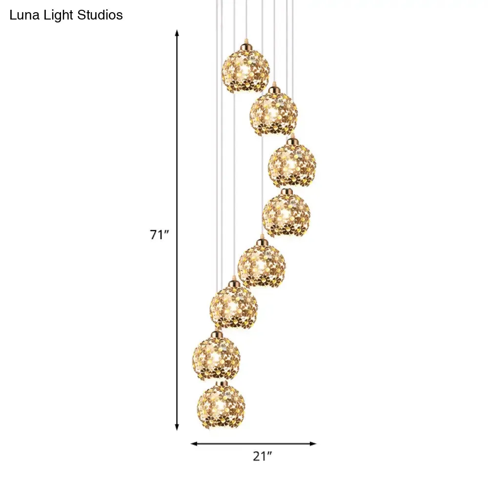 Modern Metallic Ceiling Light with Amber Crystal Accent - 5/8 Heads Multi Light Kit