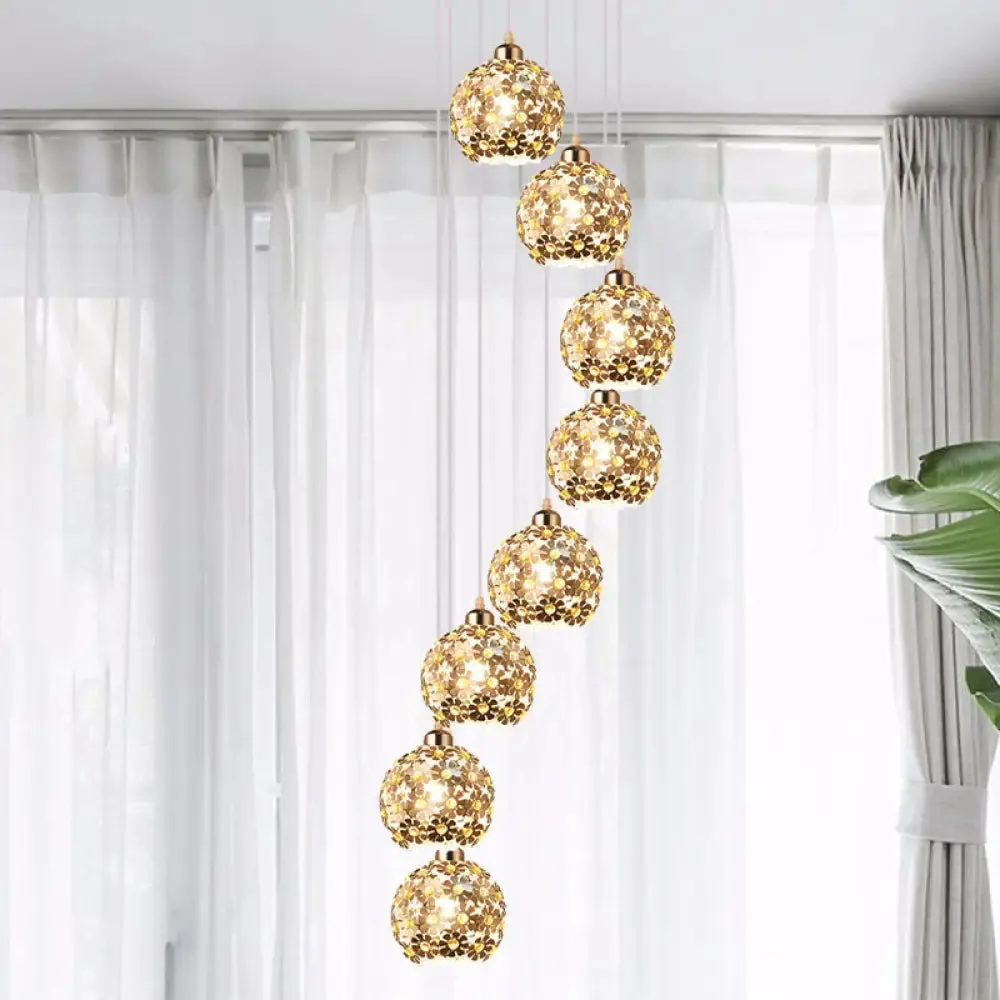 Modern Metallic Ceiling Light with Amber Crystal Accent - 5/8 Heads Multi Light Kit