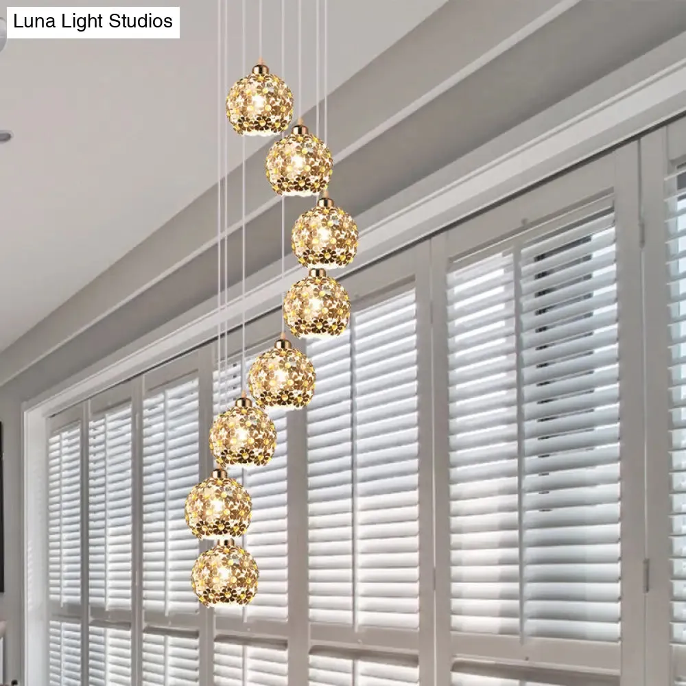 Modern Metallic Ceiling Light with Amber Crystal Accent - 5/8 Heads Multi Light Kit