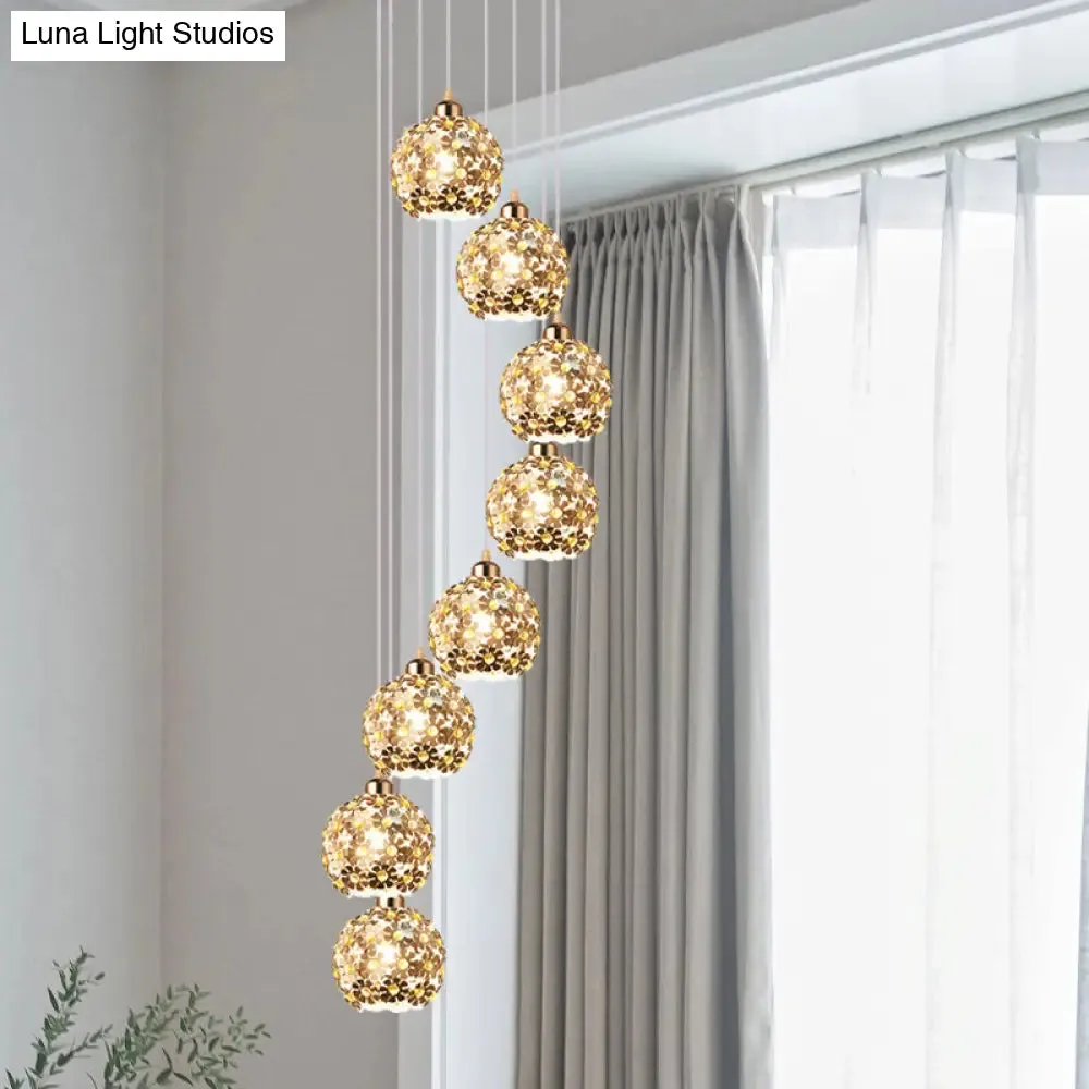 Modern Metallic Ceiling Light with Amber Crystal Accent - 5/8 Heads Multi Light Kit