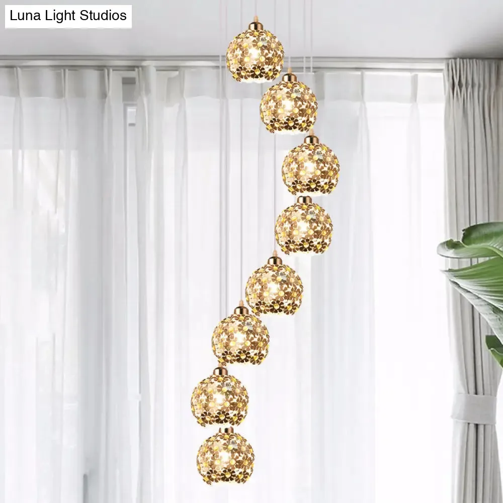 Modern Metallic Ceiling Light with Amber Crystal Accent - 5/8 Heads Multi Light Kit