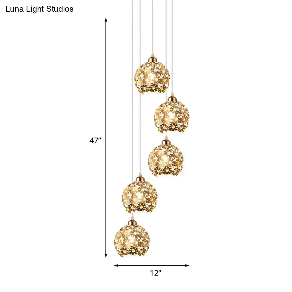 Modern Metallic Ceiling Light with Amber Crystal Accent - 5/8 Heads Multi Light Kit