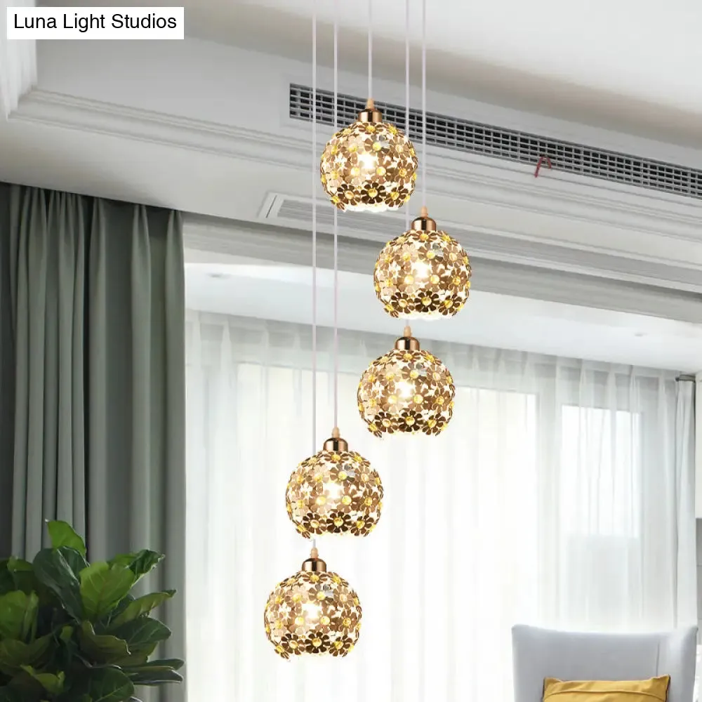 Modern Metallic Ceiling Light with Amber Crystal Accent - 5/8 Heads Multi Light Kit