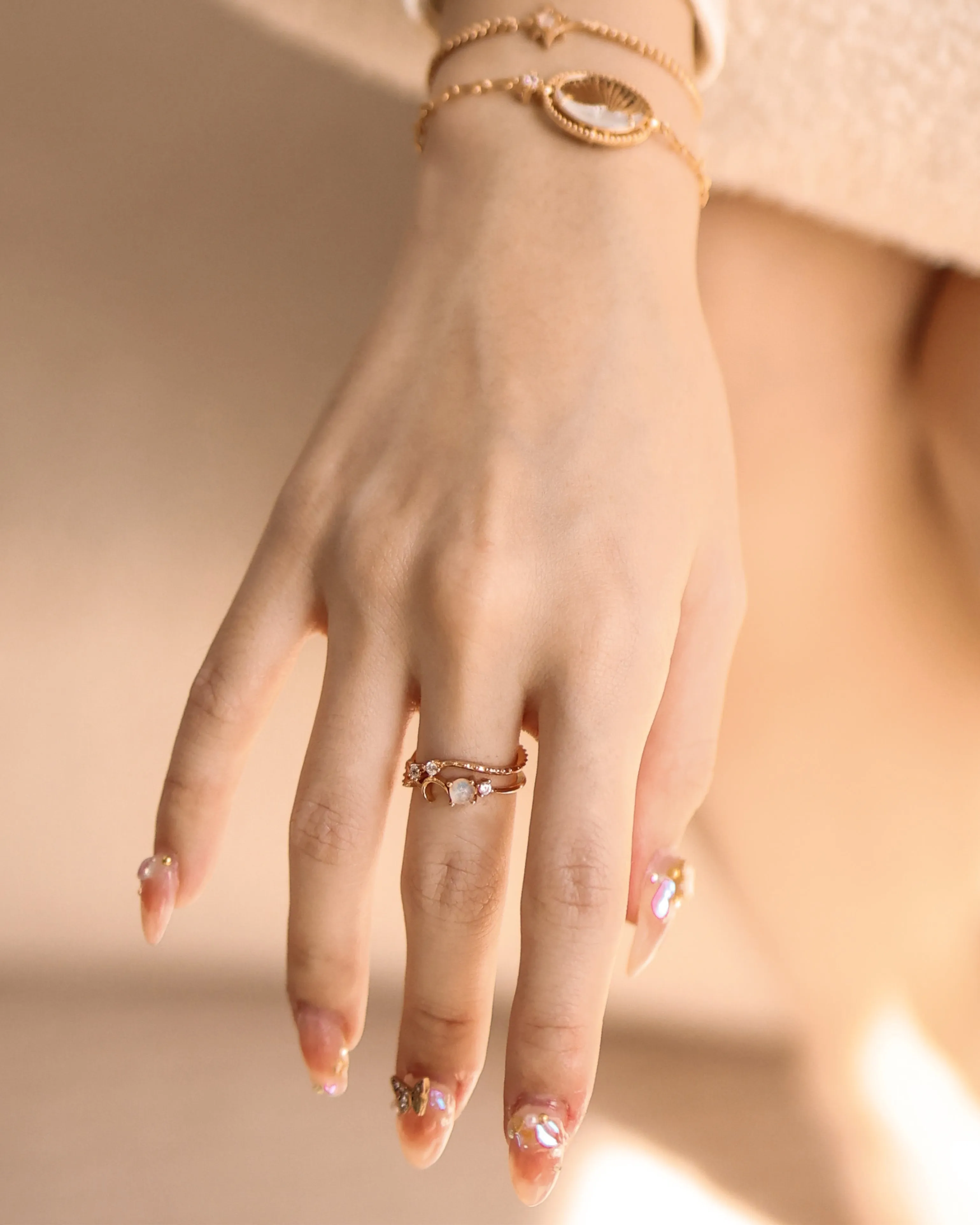 Moonstone Gold Cross Over Ring - Luna