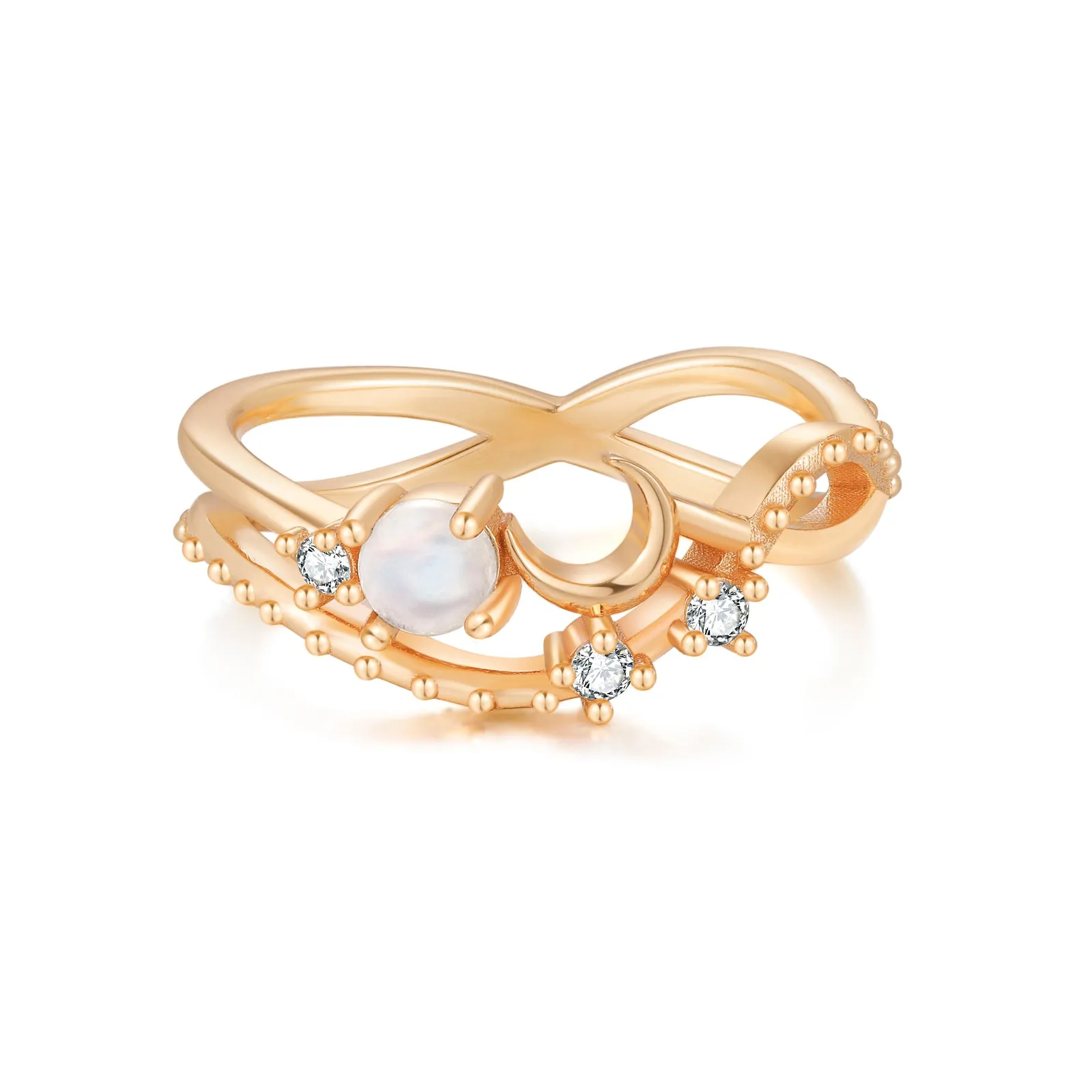 Moonstone Gold Cross Over Ring - Luna