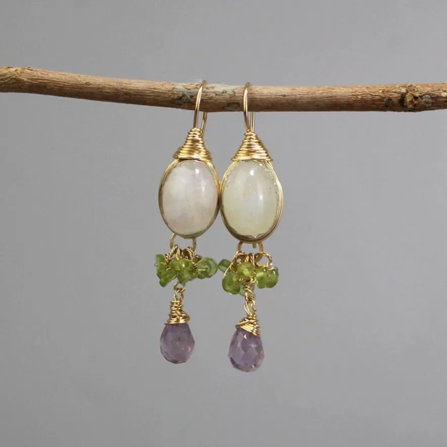 Moonstone Peridot Amethyst Ronit Earrings